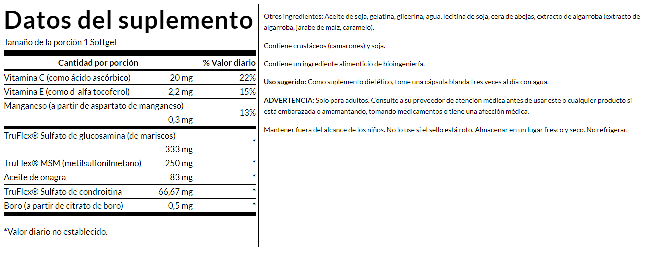 Apoyo a Articulaciones con Glucosamina, MSM y Condroi (120 softgels), Swanson