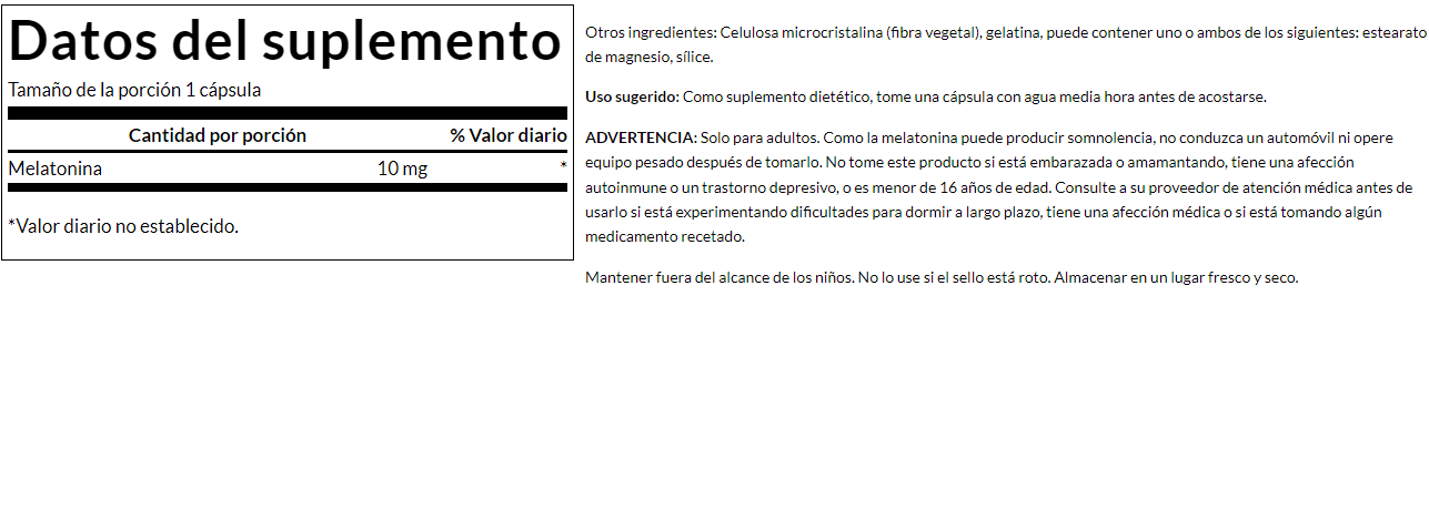 Melatonina de Triple Potencia 10mg (60 caps), Swanson