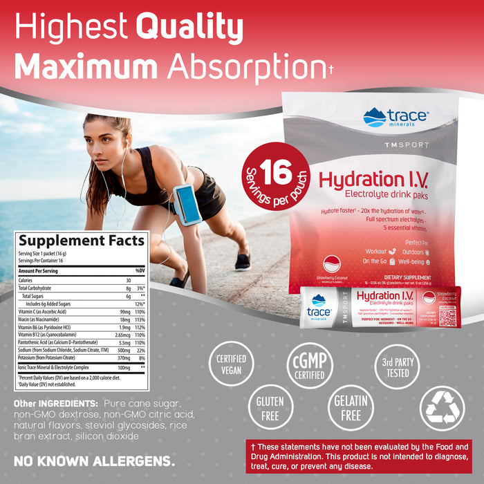 Trace Minerals Hydration IV Electrolyte Strawberry Coconut/ Hydration IV Electrolyte Strawberry Coconut (16 Servings) (Minerals)