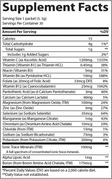 Electrolitos 1200mg Vitamina C- Cranberry/Arándano (30 pack de 0.19oz/5.3gr), Trace Minerals