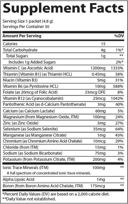 Electrolitos 1200mg Vitamina C - Sandía (30 pack de 0.19oz/5.3gr) , Trace Minerals