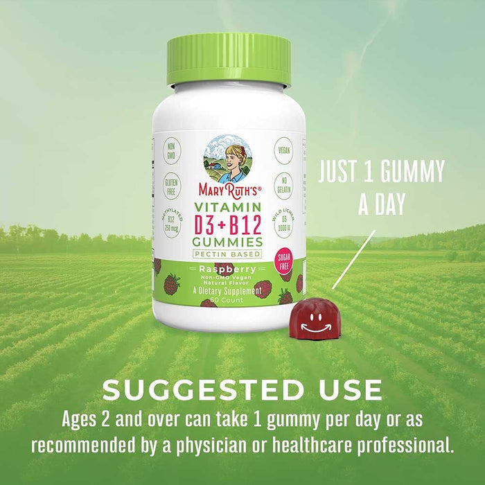 Gummies D3 + B12, Strawberry 60 gummies Mary Ruth