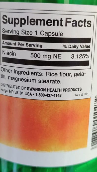 Niacina Vitamina B-3, 500mg (250 caps), Swanson